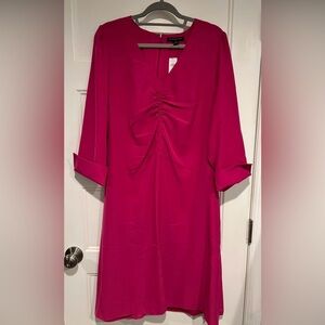 Banana Republic XL Fushia Pink Ruched Womens Midi Dress NWT